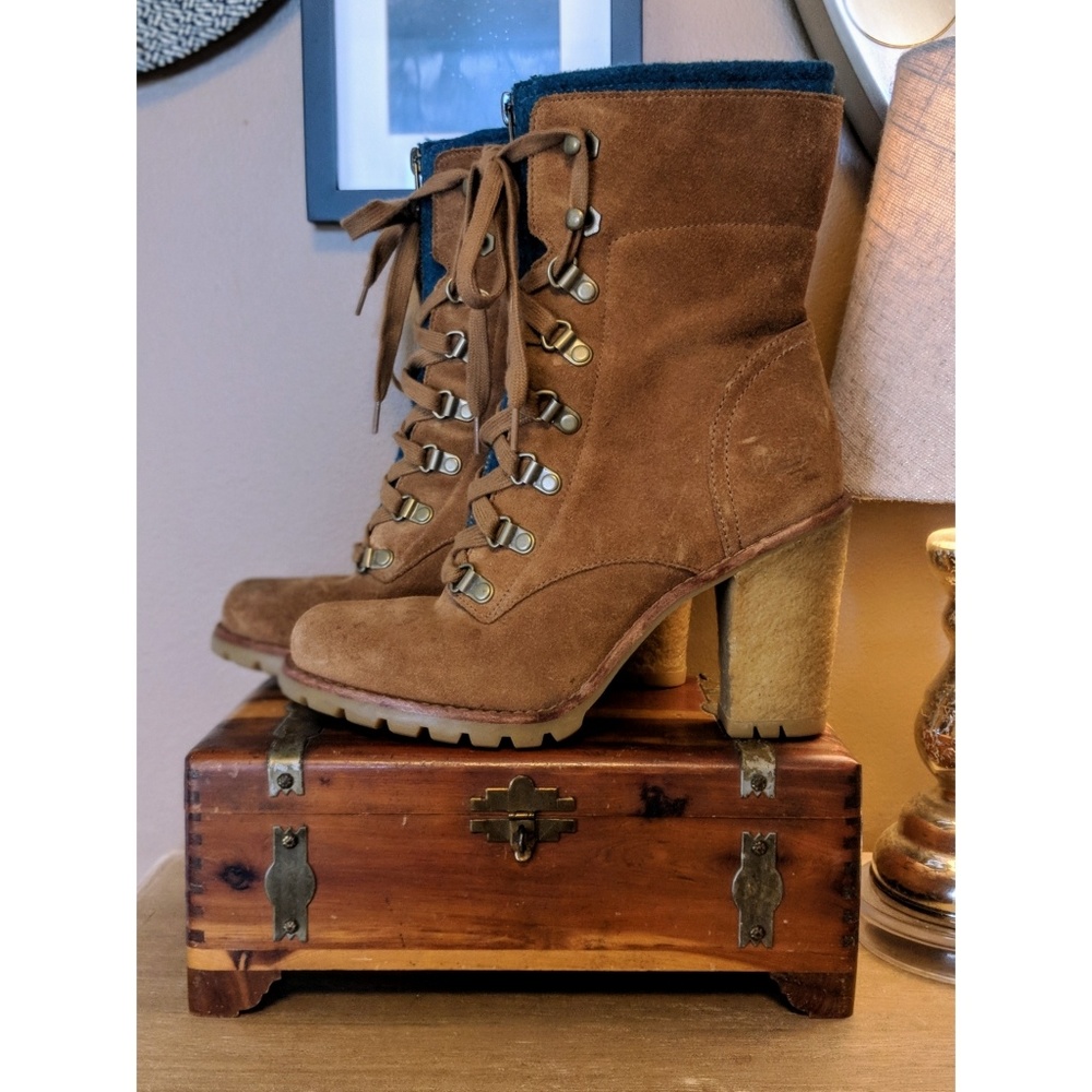 UGG high heel rubber sole lace-up booties
